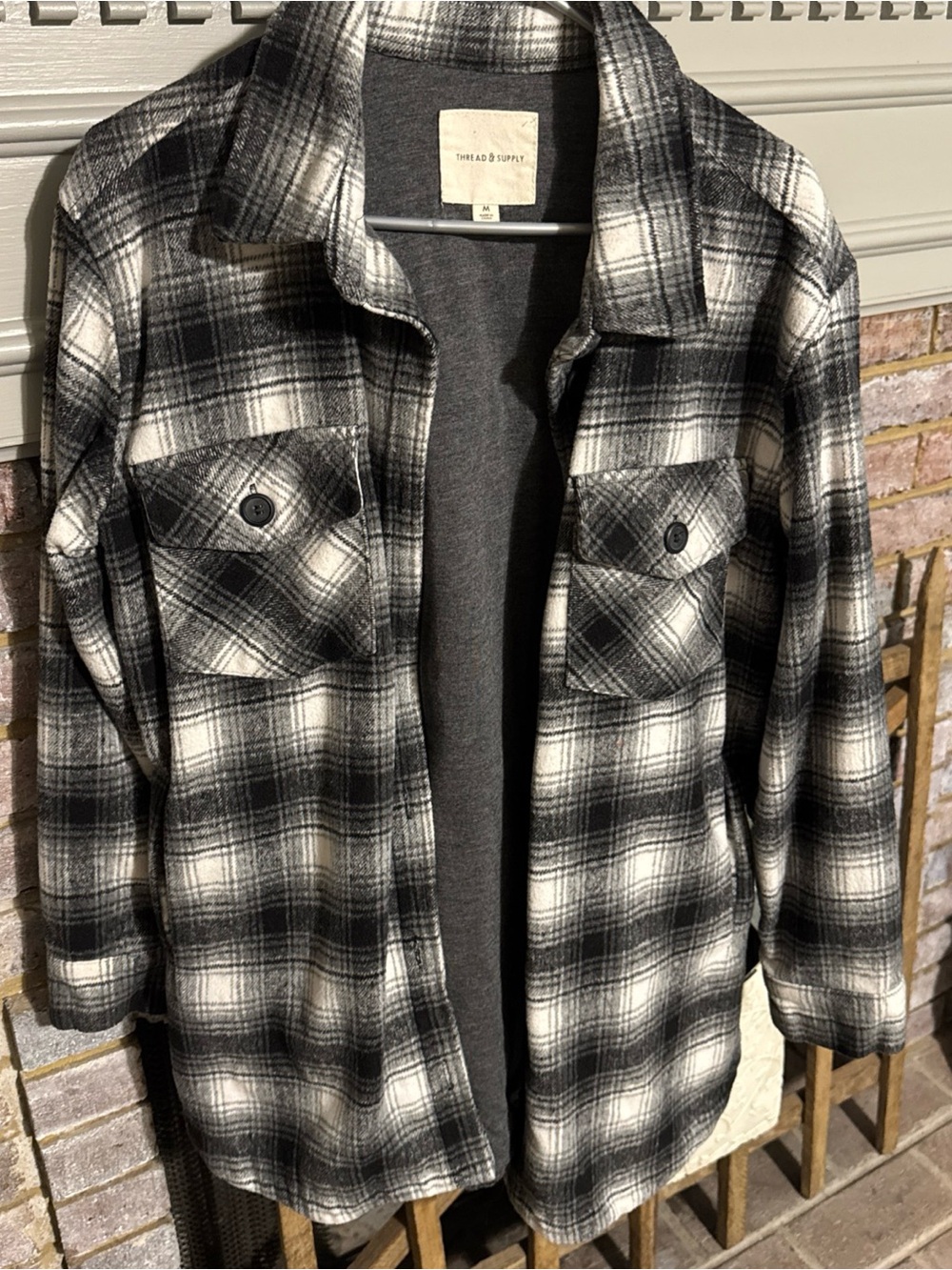 Thread & Supply Women's Black and White Plaid Button-Down Shacket
